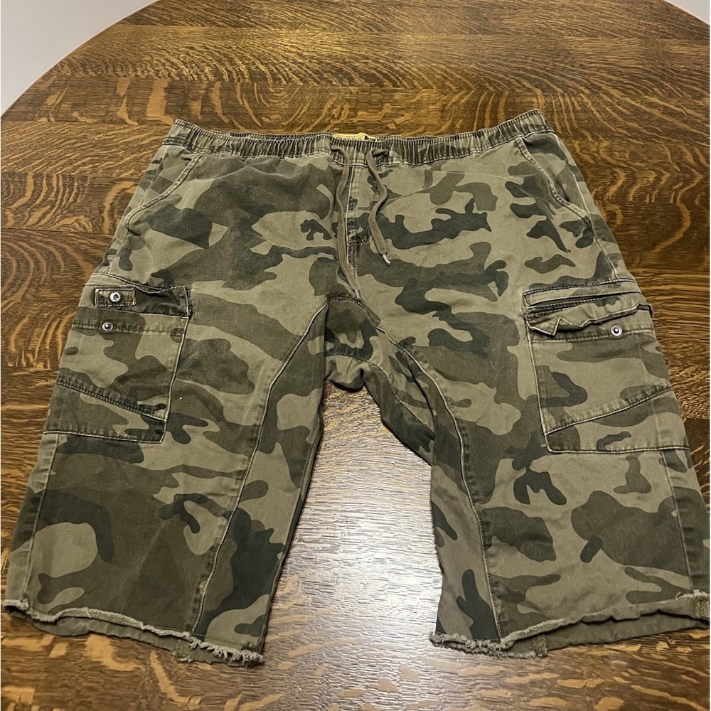 Grindhouse Denim Shorts Mens 3XL Camo Cargo Elastic Waist Drawstring